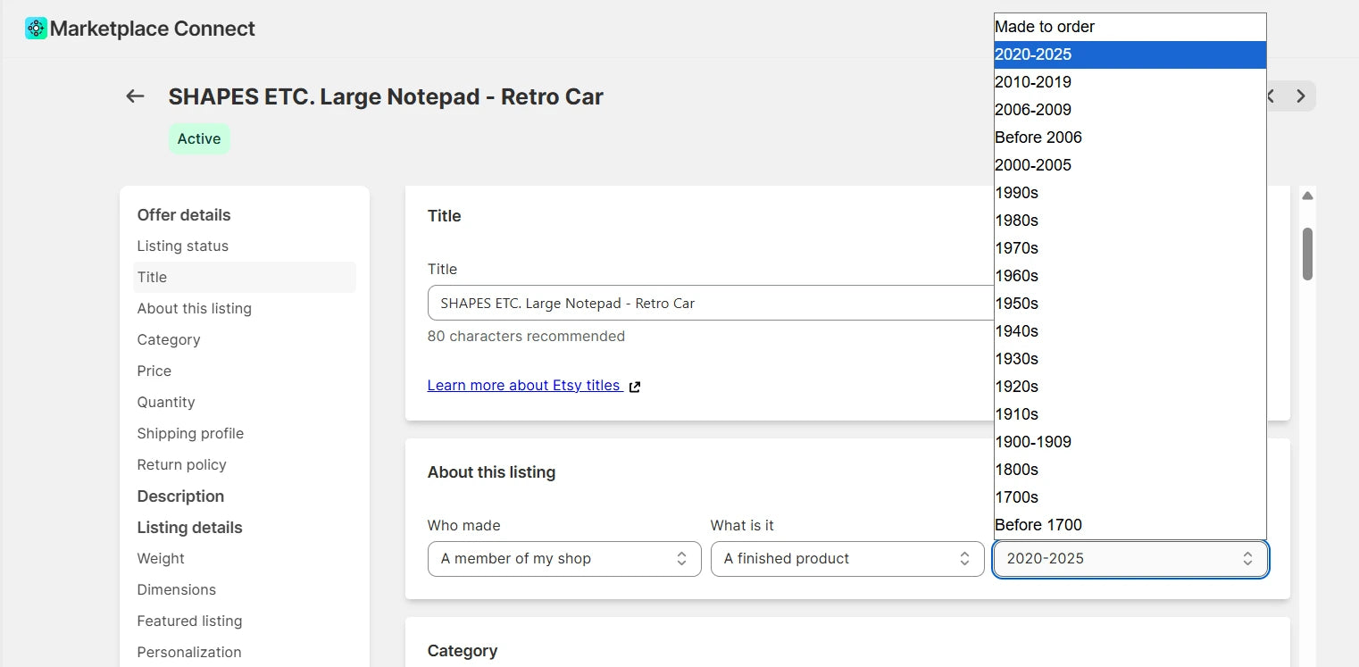 Shopify Etsy integration